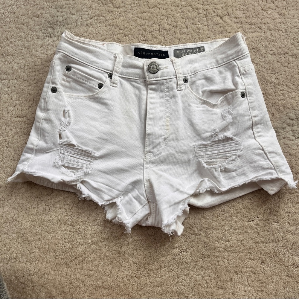 Aeropostale Women's White Distressed Denim Shorts